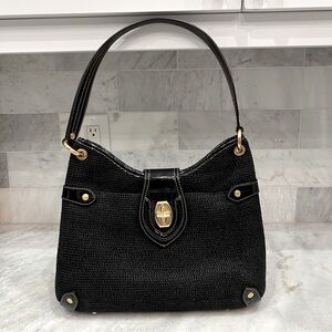 Eric Javits Shenia Black Woven Patent Leather Detail Bag